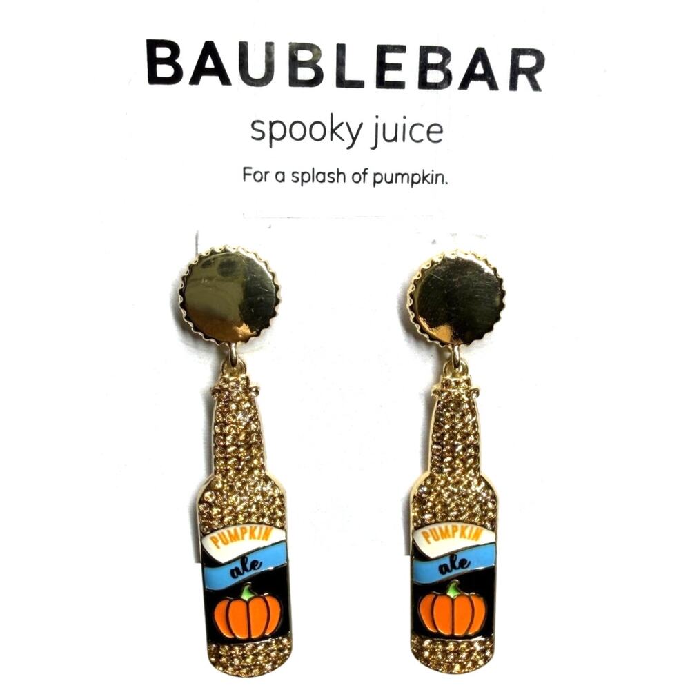BaubleBar Spooky Juice Pumpkin Ale Bottle Drop Earrings NWT Halloween Autumn